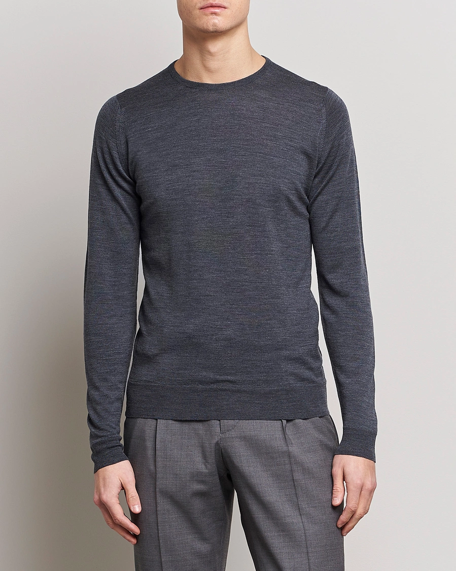 Herre | Pullovers med rund hals | John Smedley | Lundy Extra Fine Merino Crew Neck Charcoal