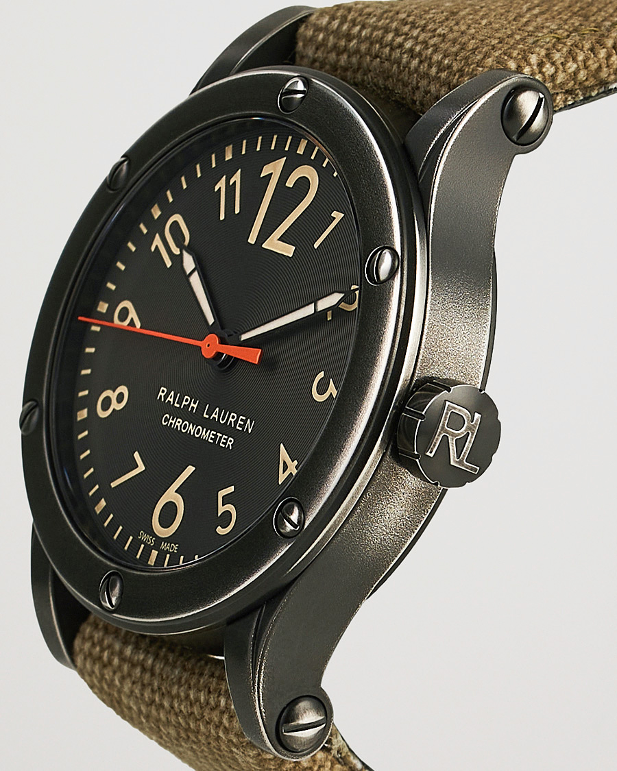 Herre | Tilbehør | Polo Ralph Lauren | 45mm Safari Chronometer Black Steel/Canvas Strap