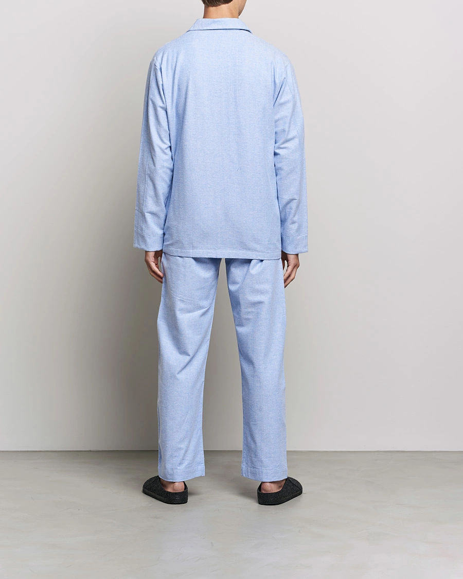 Herre | Loungewear | Derek Rose | Brushed Cotton Flannel Herringbone Pyjama Set Blue
