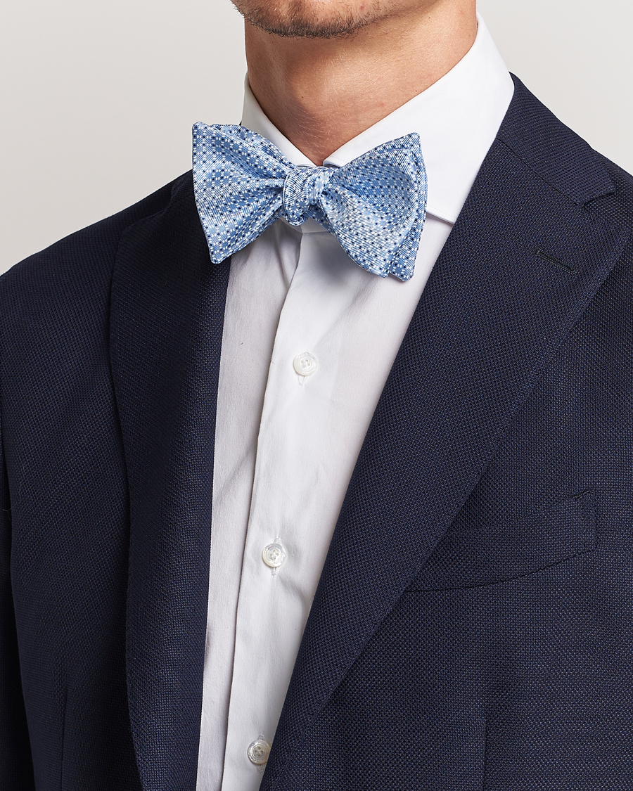 Herre | Butterfly | E. Marinella | Printed Silk Bow Tie Light Blue