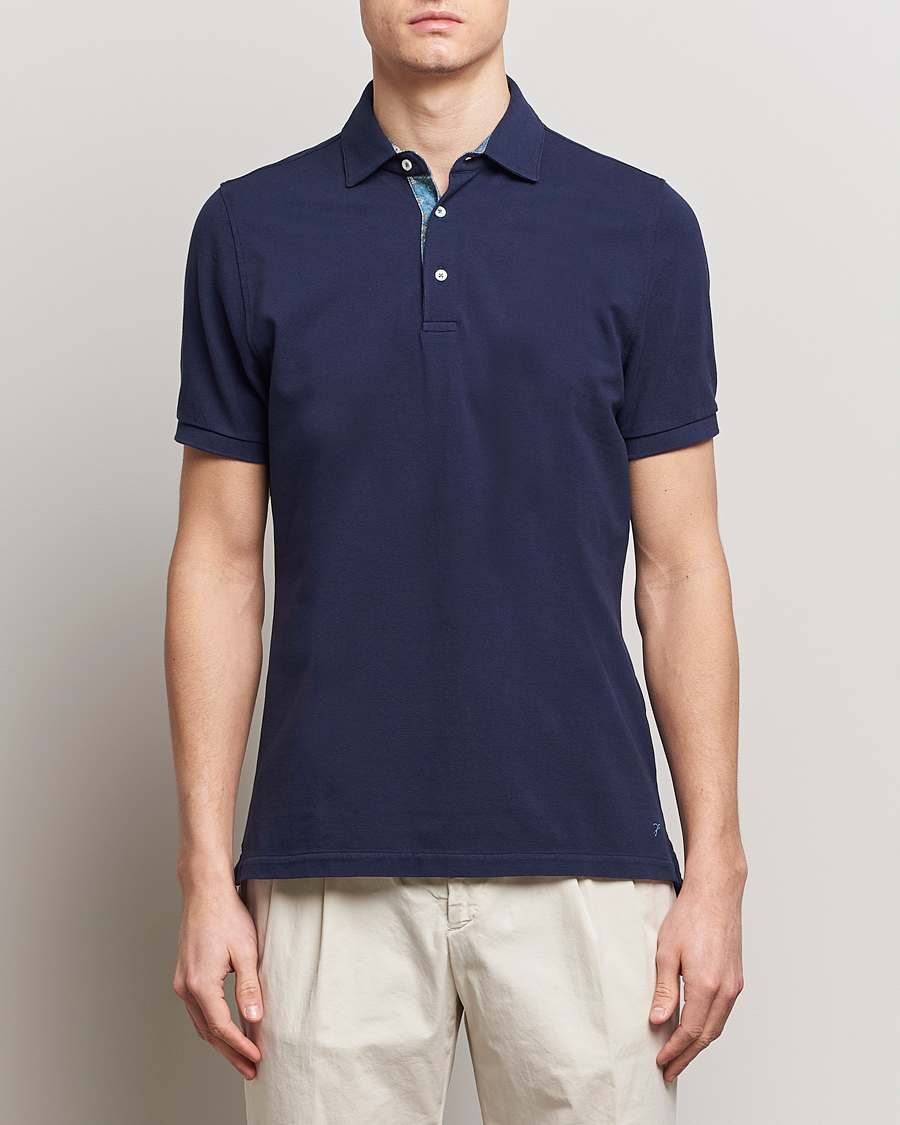 Herre | Tøj | Stenströms | Cotton Pique Contrast Polo Shirt Navy