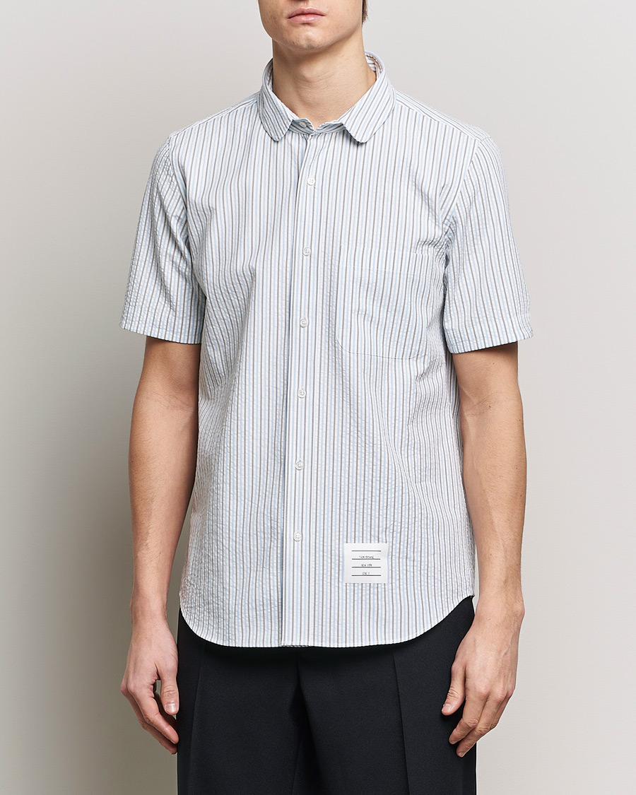 Herre | Tøj | Thom Browne | Short Sleeve Seersucker Shirt Light Blue