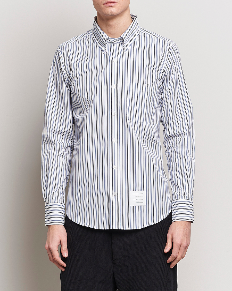 Herre | Tøj | Thom Browne | Button Down Poplin Shirt Navy Stripes