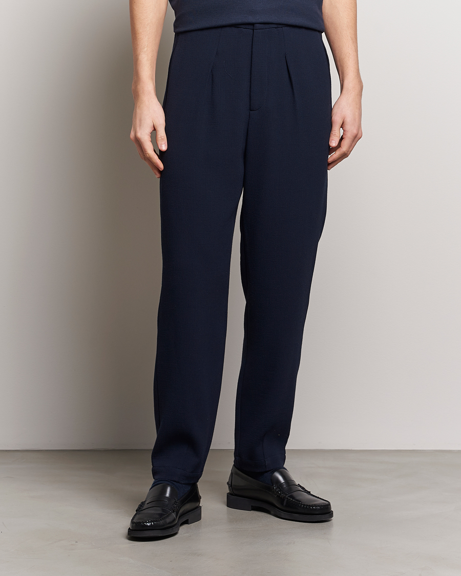 Herre | Tøj | Giorgio Armani | Pleated Rib Wool Trousers Navy