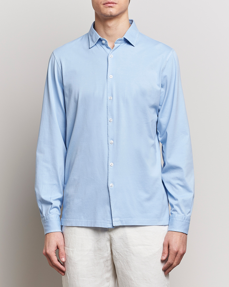 Herre | Casualskjorter | Gran Sasso | Washed Cotton Jersey Shirt Light Blue