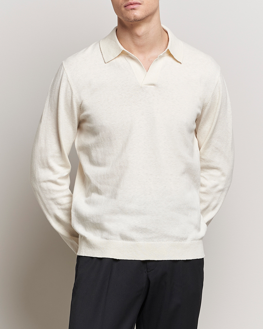 Herre | Strikkede polotrøjer | A Day\'s March | Manol Cotton Linen Polo Off White