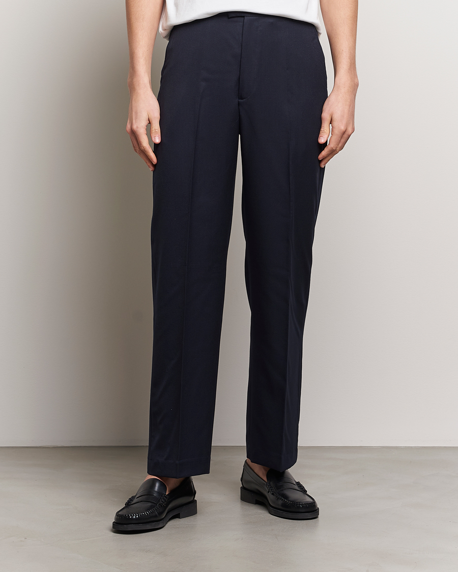 Herre | Nyheder | A Day's March | Edward Relaxed Wool Trousers Navy
