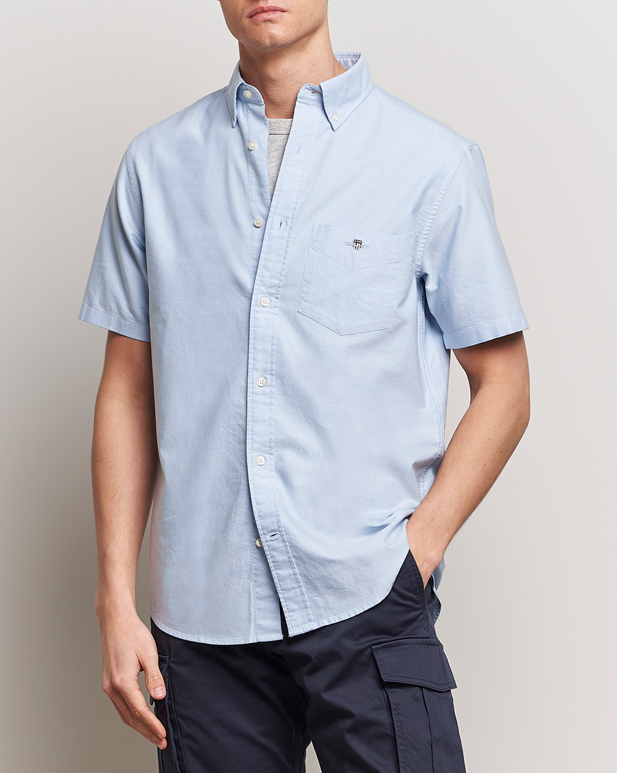 Herre | Tøj | GANT | Regular Short Sleeve Oxford Shirt Light Blue