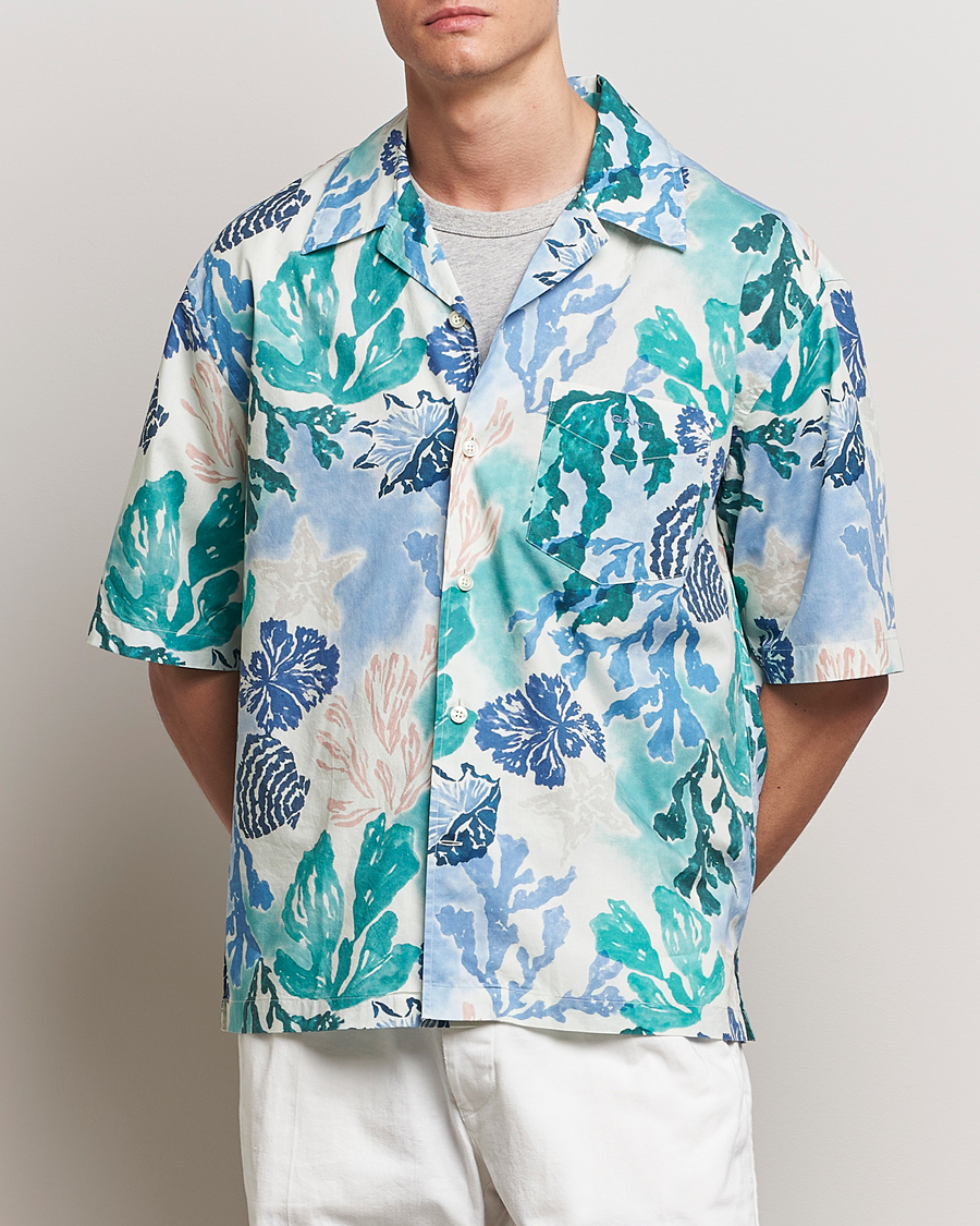 Herre |  | GANT | Camp Collar Sea Print Short Sleeve Shirt Rich Blue