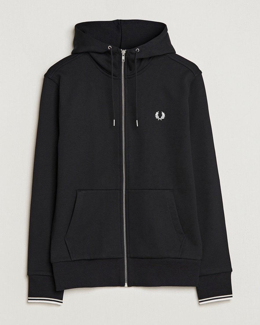 Fred Perry Full Zip Hooded Sweatshirt Black – Sort