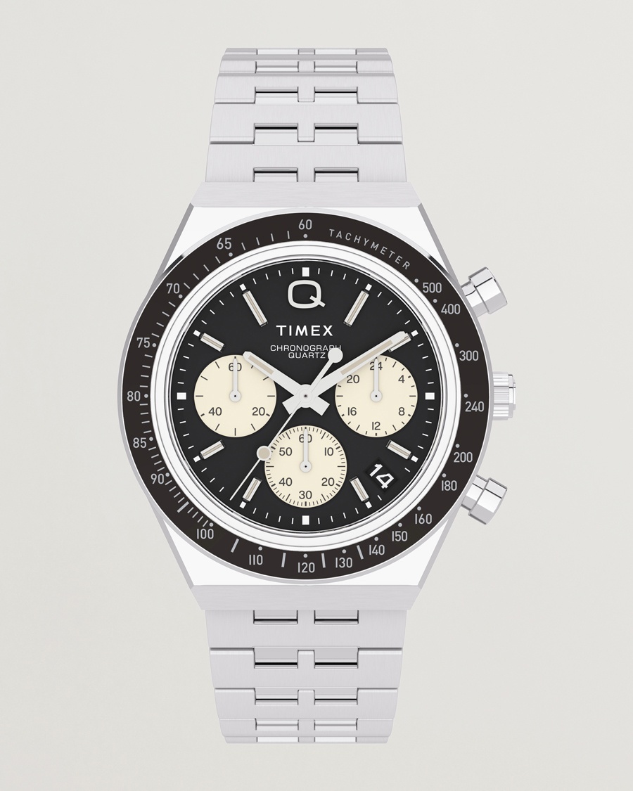 Timex Q Chronograph 40mm Black Dial – Sølv