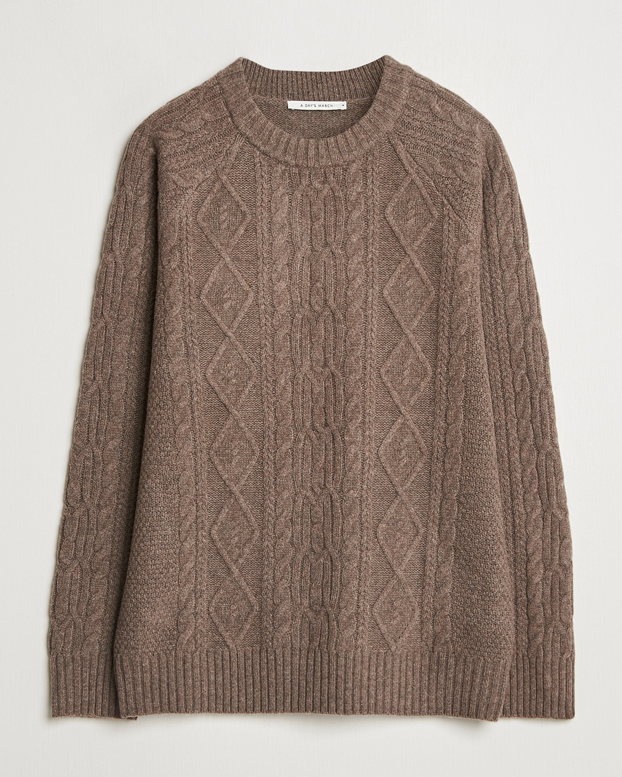 A Day's March Atlas Aran Knit Lambswool Sweater Dark Taupe – Brun