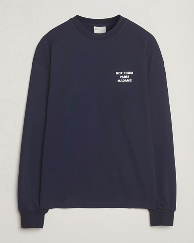 Drôle de Monsieur Slogan Long Sleeve T-Shirt Navy – Blå