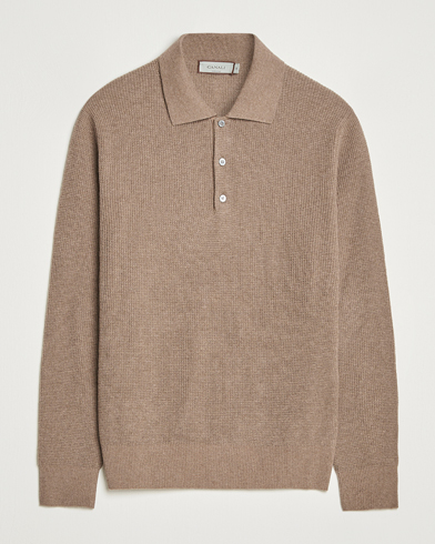 Canali Wool/Cashmere Long Sleeve Polo Brown – Brun