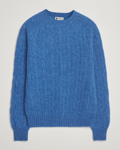Morris Brushed Cable Sweater Blue – Blå