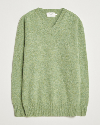 Harley Of Scotland Brushed Supersoft Lambswool V-Neck Light Green – Grøn