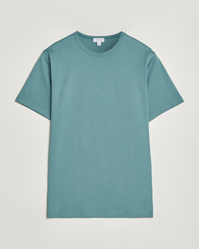 Sunspel Crew Neck Q82 Cotton T-Shirt Steel Green – Grøn