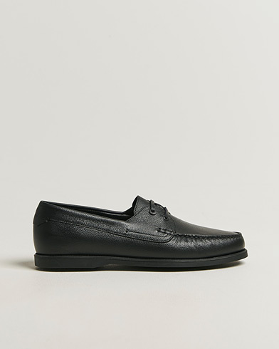 Brioni Grain Leather Boat Shoes Black Calf – Sort