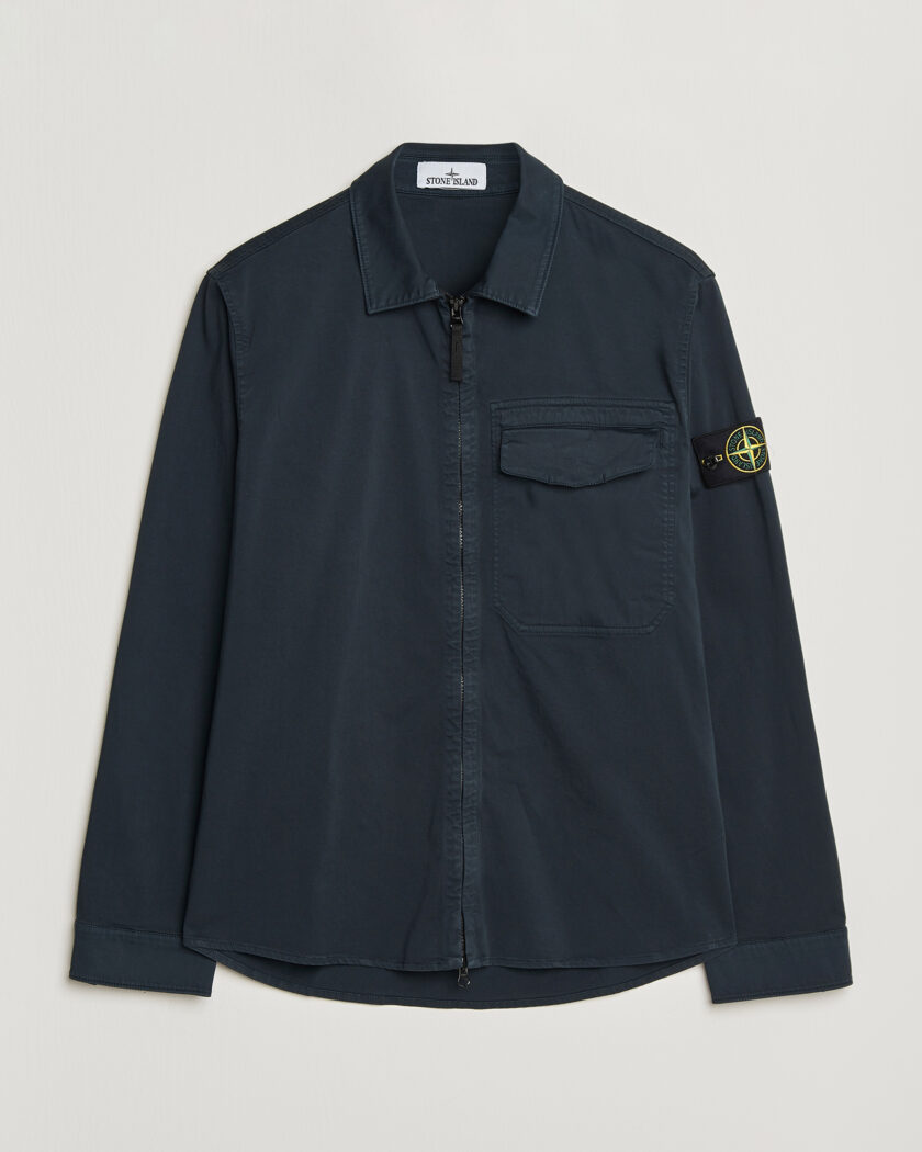 Stone Island Cotton Stretch Zip Overshirt Navy – Blå