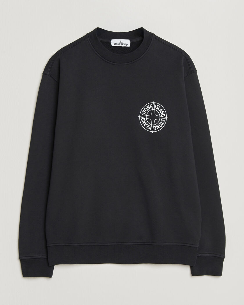 Stone Island Cotton Fleece Printed Logo Sweatshirt Black – Sort