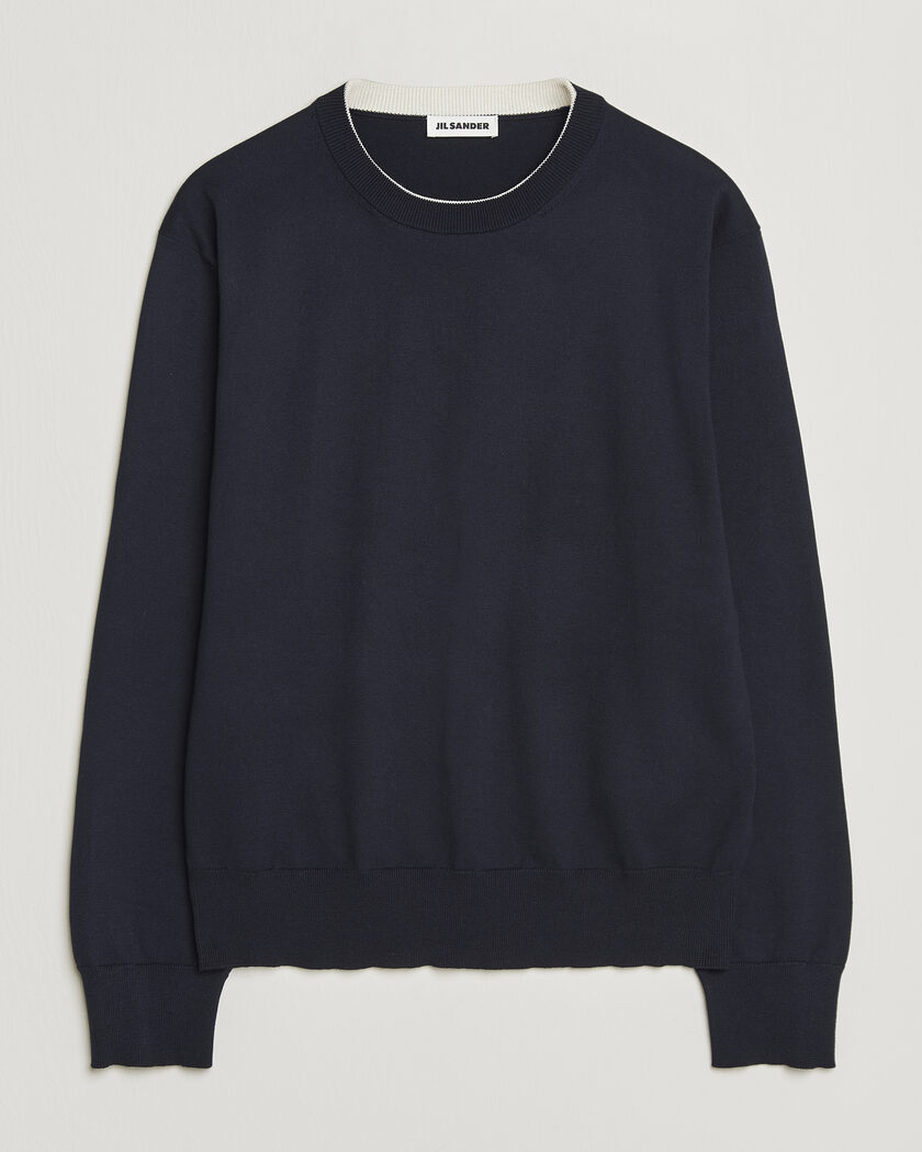 Jil Sander Fine Cotton Contrast Pullover Navy – Blå