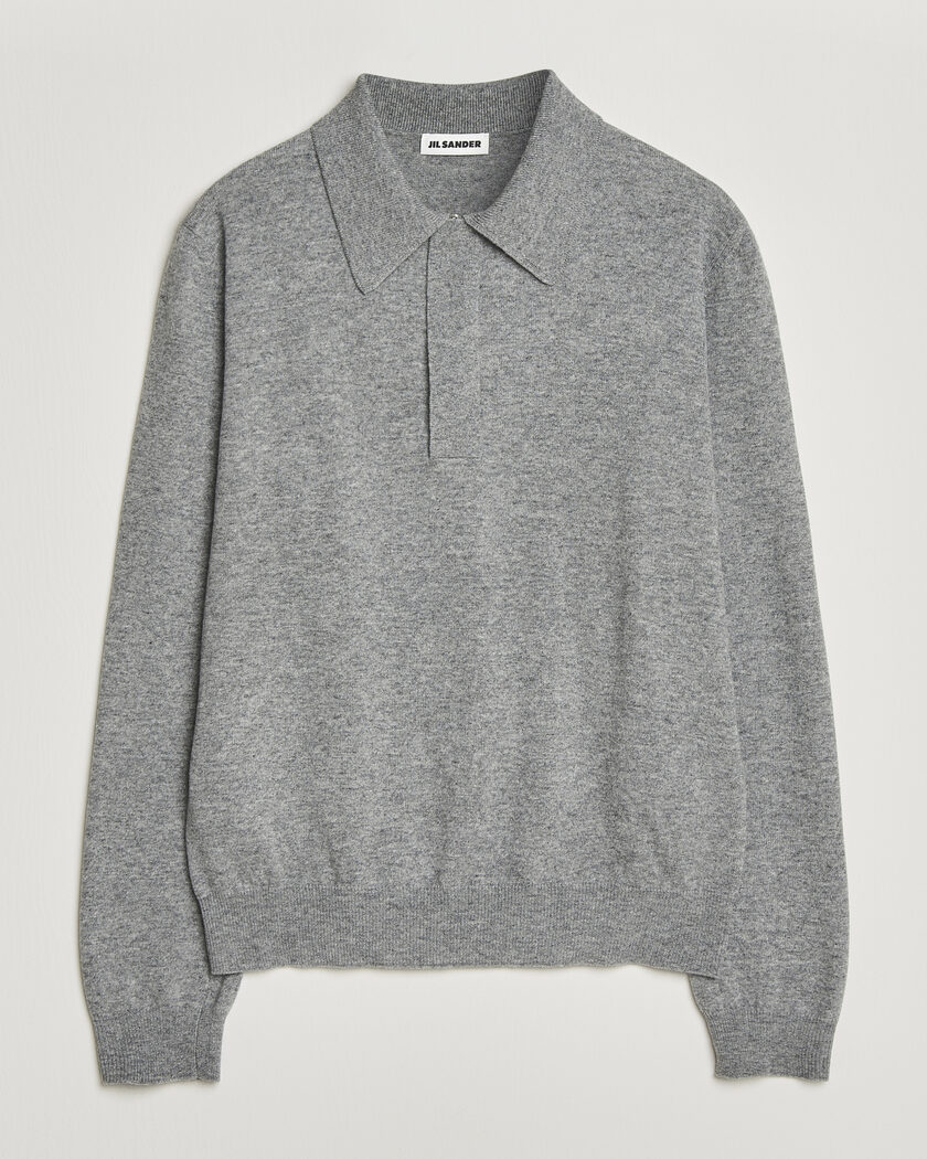 Jil Sander Long Sleeve Knitted Wool Polo Grey Melange – Grå
