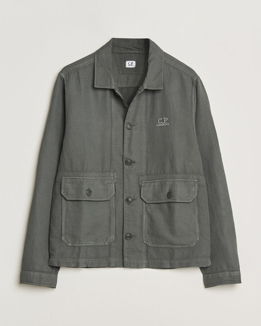 C.P. Company Broken Twill Linen/Cotton Overshirt Olive – Grøn