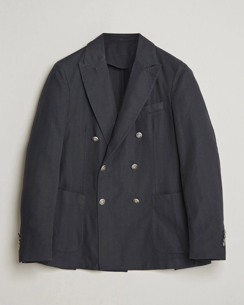 Morris Cotton Herringbone Double Breasted Blazer Blue – Blå