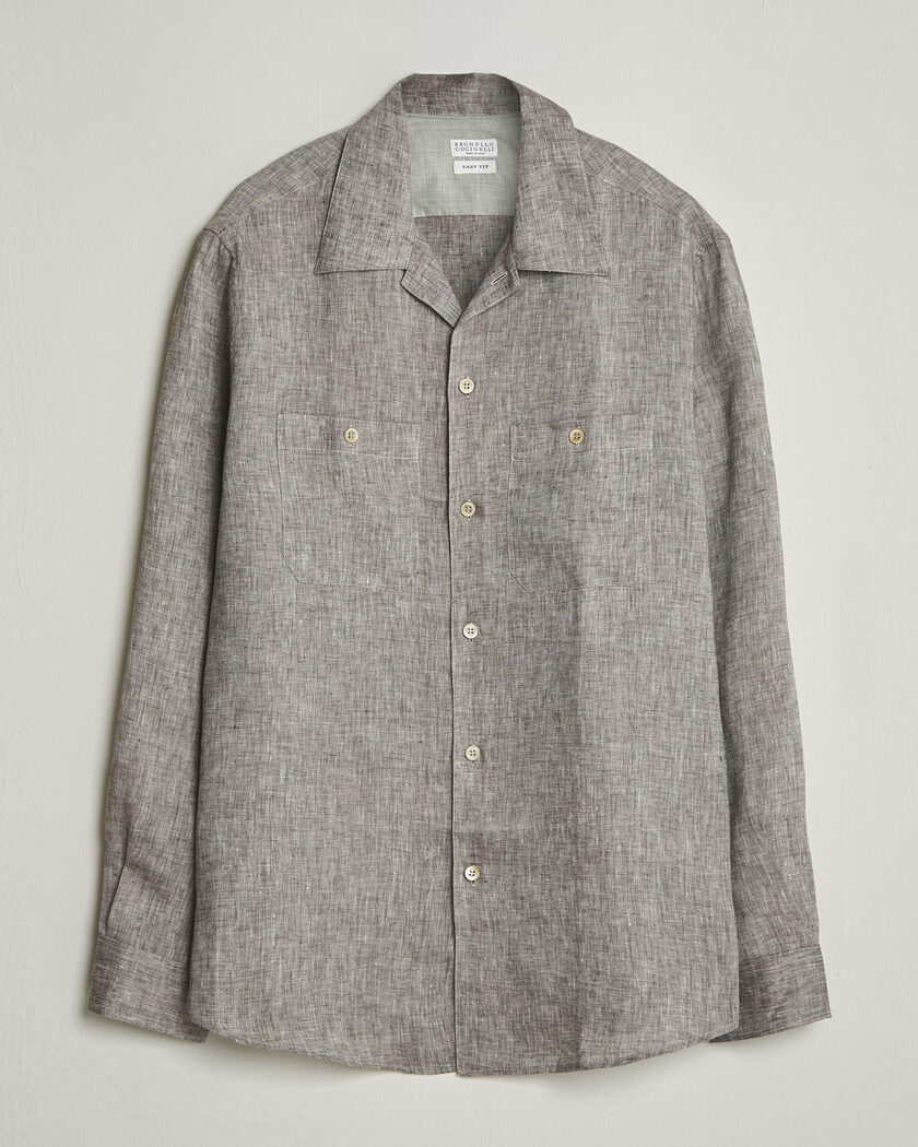 Brunello Cucinelli Linen Double Pocket Camp Shirt Brown – Brun