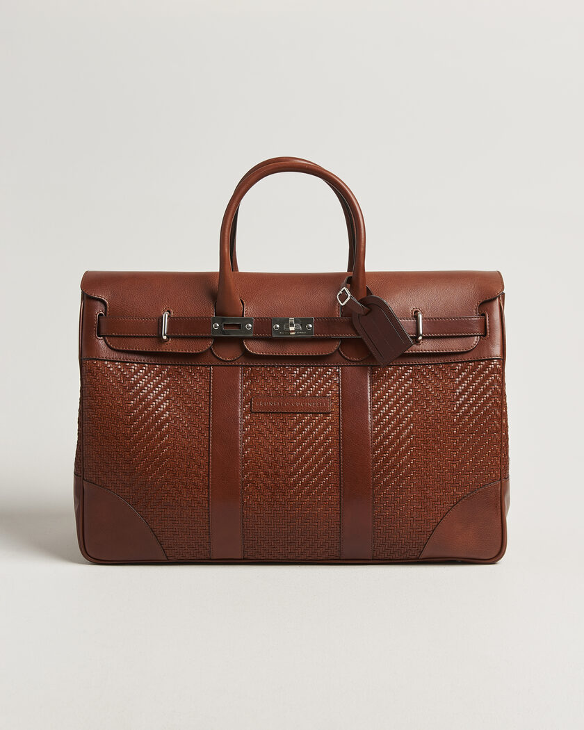 Brunello Cucinelli Woven Leather Duffle Bag Burnished Calf – Brun