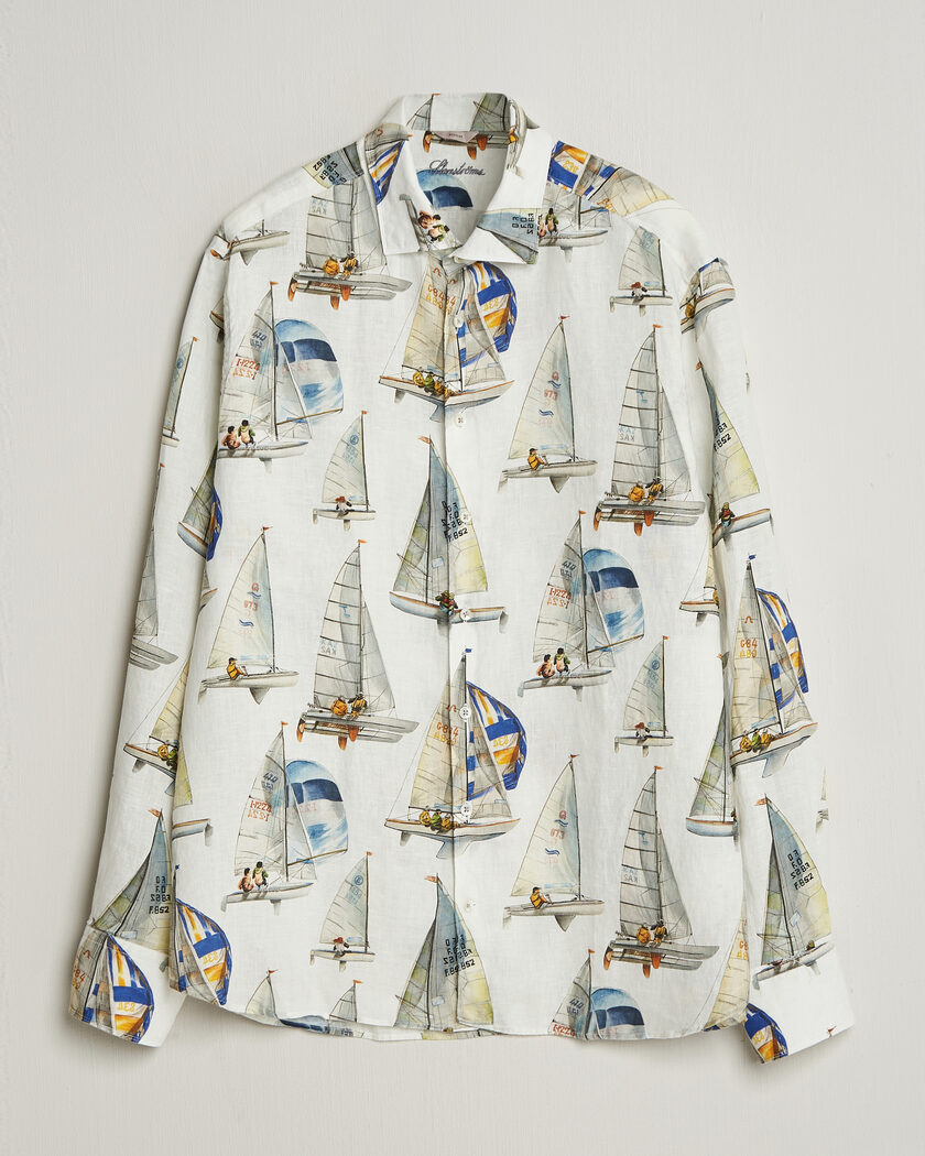 Stenströms Regular Fit Printed Sailing Linen Shirt White – Hvid