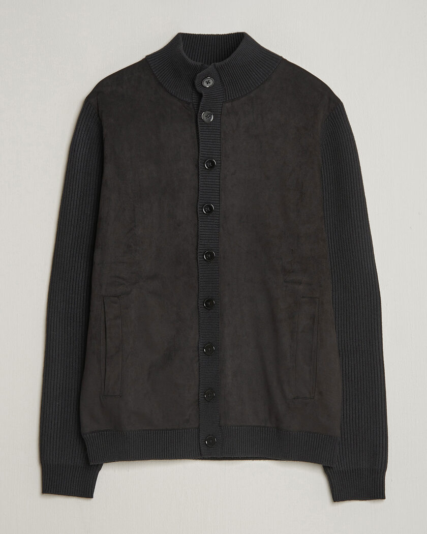 Stenströms Knitted Hybrid Buttoned Alcantara Cardigan Black – Sort
