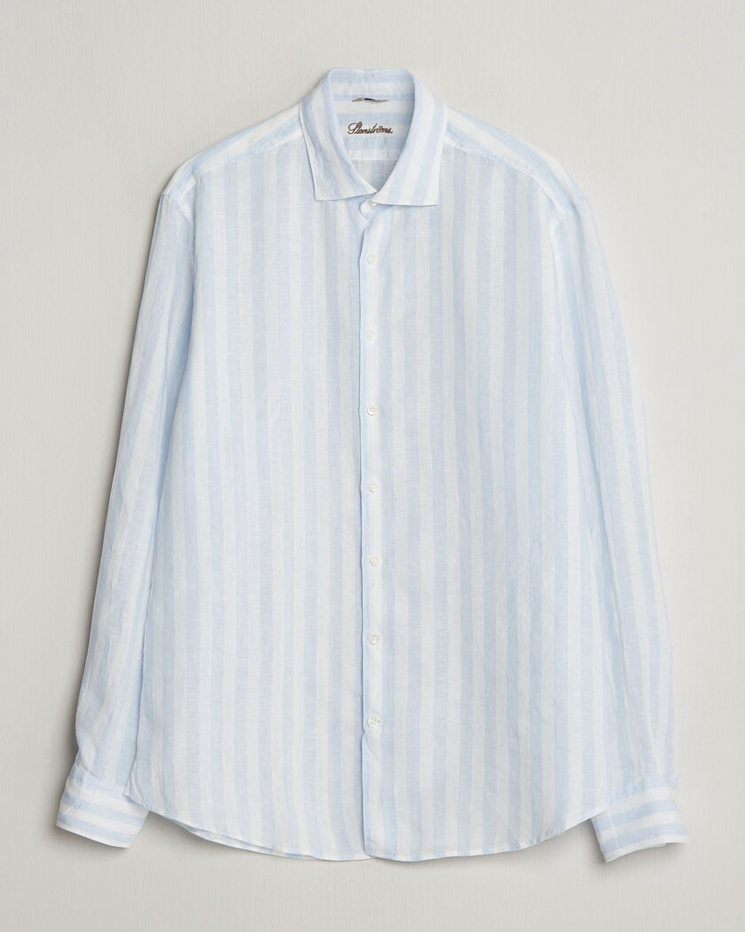 Stenströms Regular Fit Wide Stripe Linen Shirt Light Blue – Blå