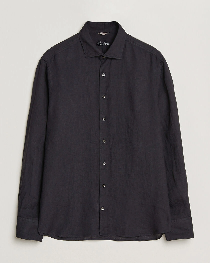 Stenströms Regular Fit Cut Away Linen Shirt Black – Sort