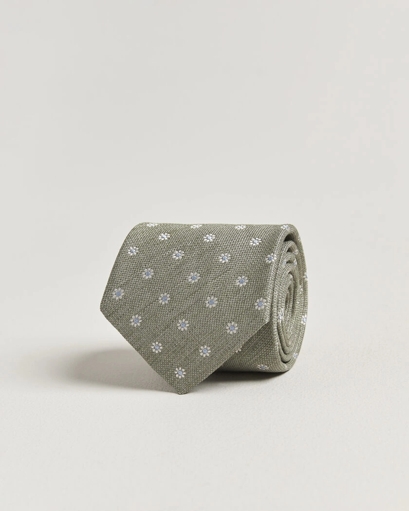 Eton Floral Linen Silk Tie Light Green – Grøn