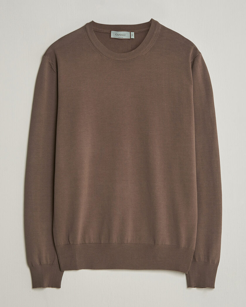 Canali Cotton Crew Neck Pullover Brown – Brun