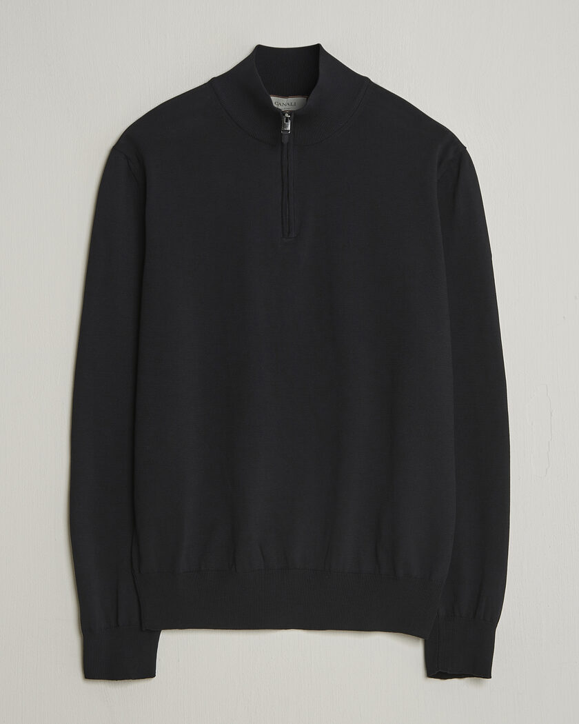 Canali Cotton Half Zip Black – Sort
