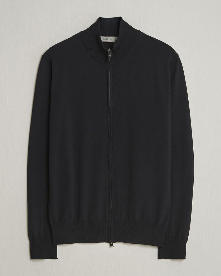 Canali Cotton Full Zip Black – Sort
