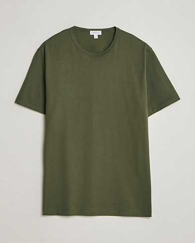 Sunspel Crew Neck Q82 Cotton T-Shirt Deep Olive – Grøn