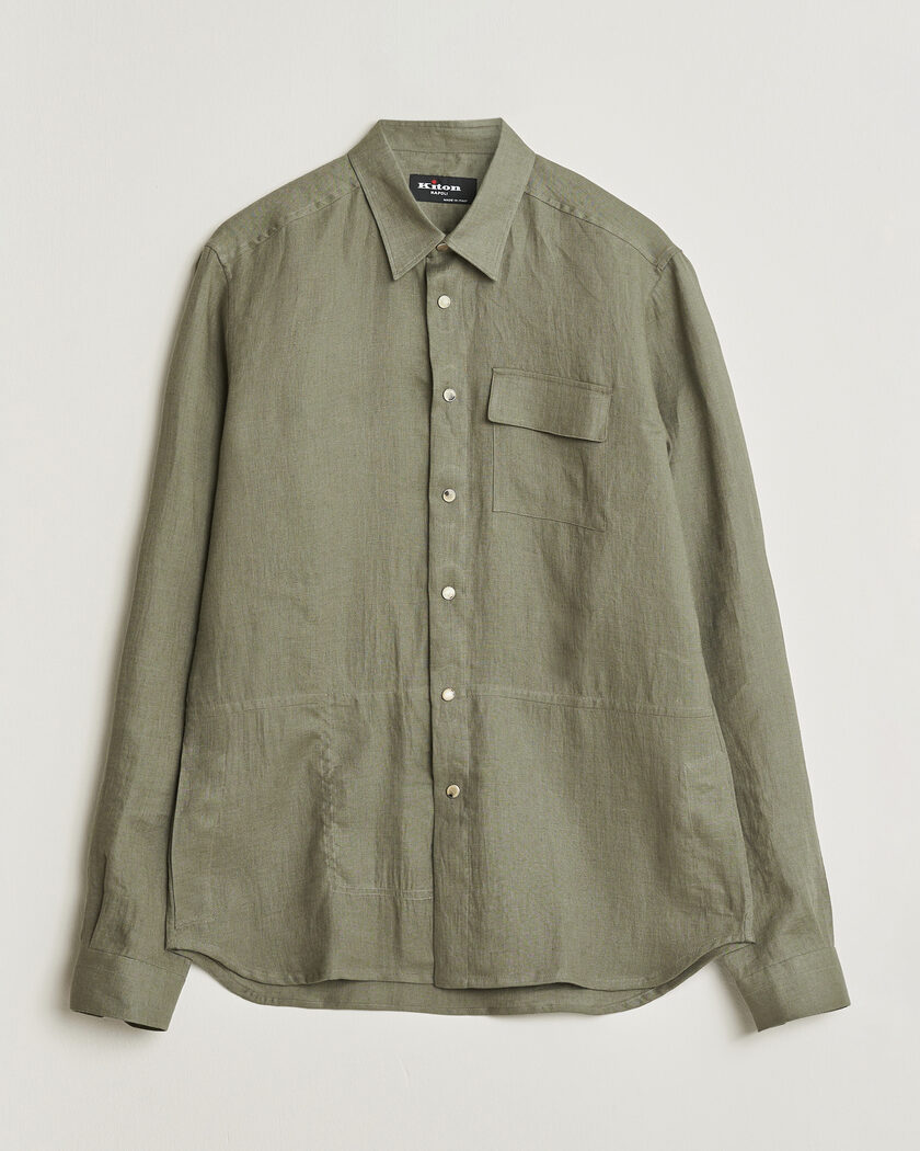 Kiton Linen Overshirt Khaki – Grøn