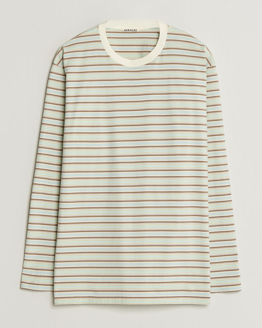 Auralee Long Sleeve Cotton T-Shirt Mint Stripe – Blå