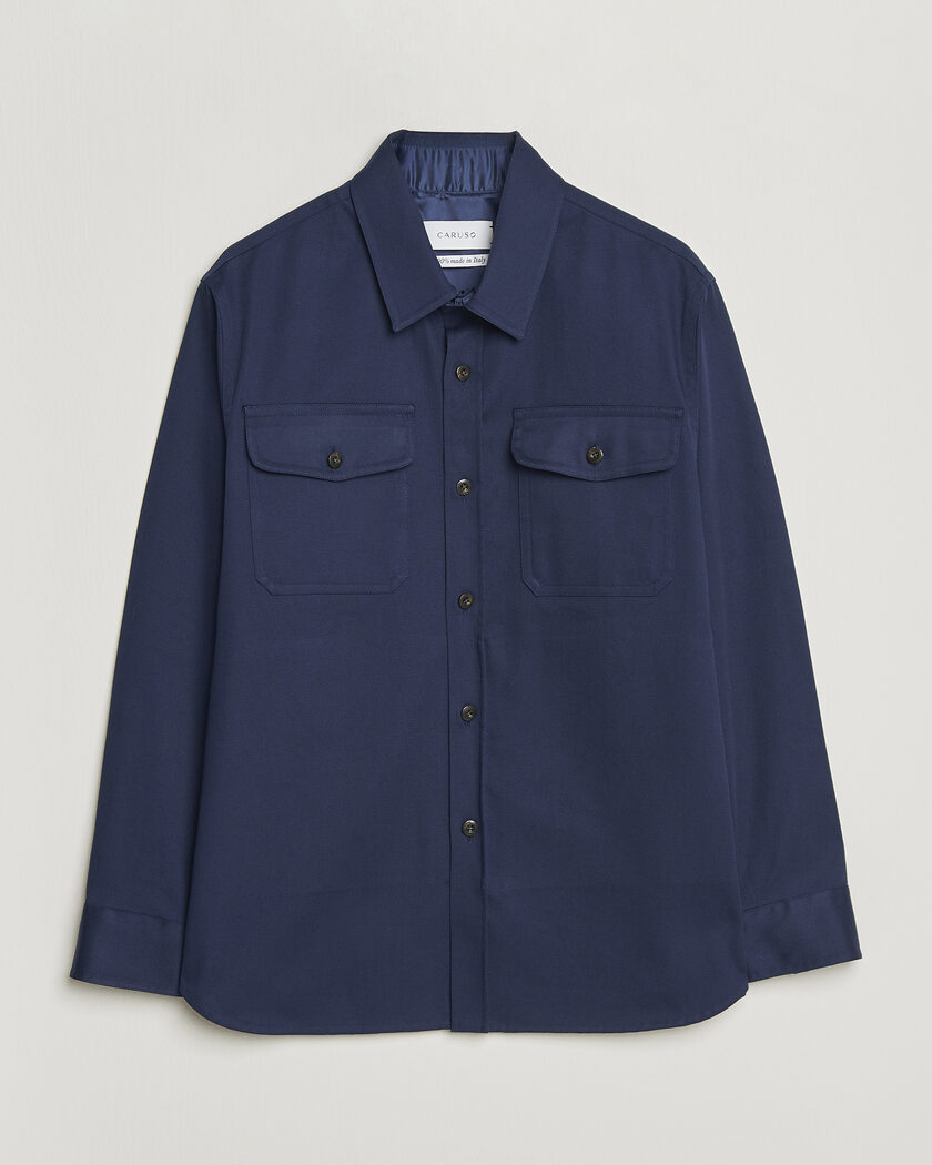 Caruso Twill Cotton Overshirt Navy – Blå