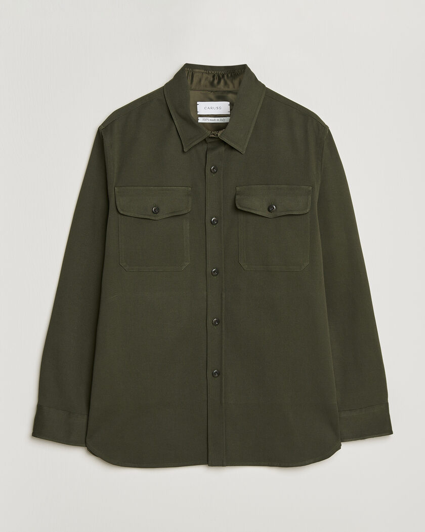 Caruso Twill Cotton Overshirt Dark Green – Grøn