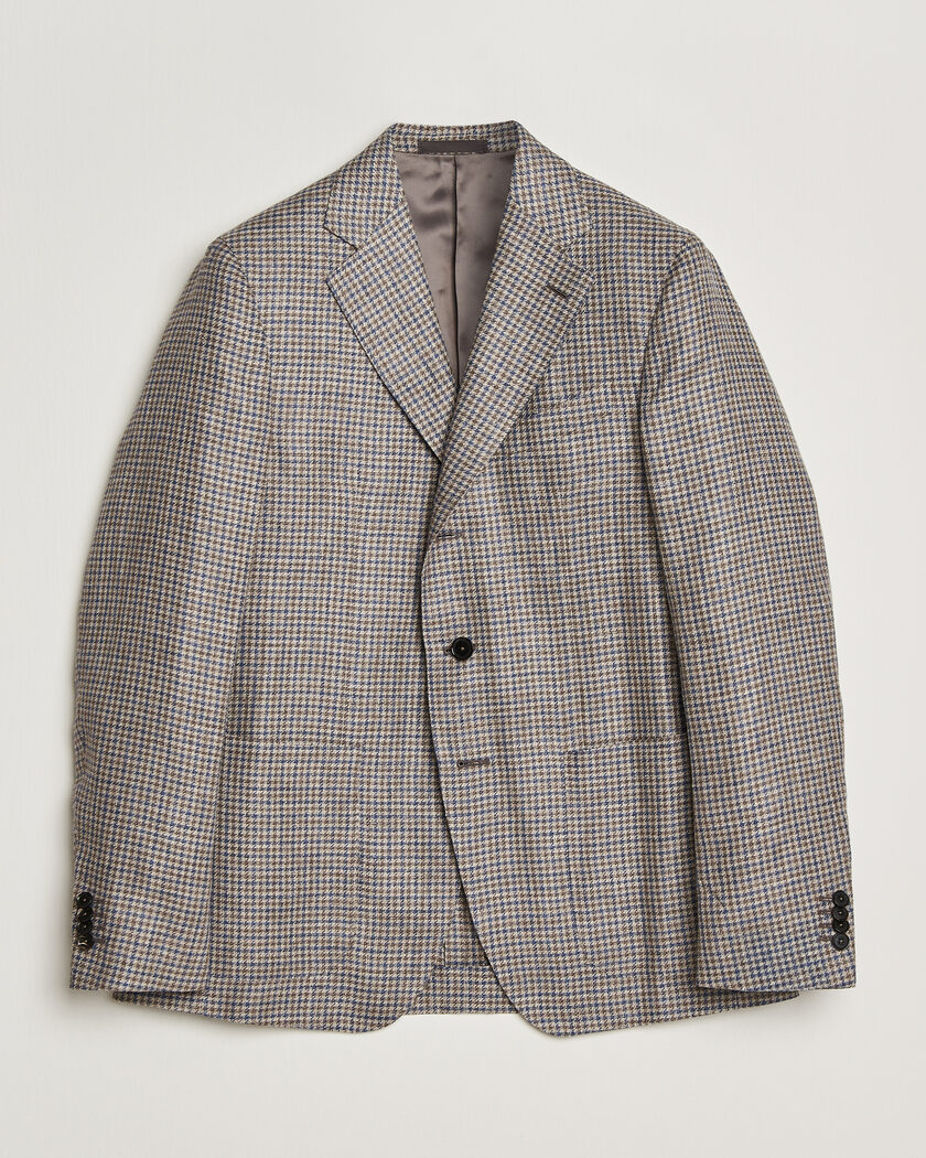 Caruso Aida Linen/Wool Blazer Navy/Grey Check – Flerfarvet