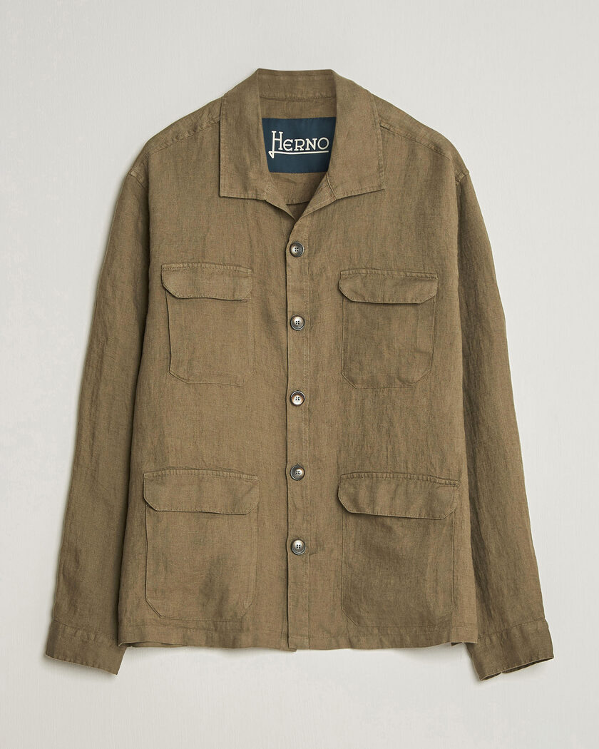 Herno Linen Safari Jacket Military – Grøn