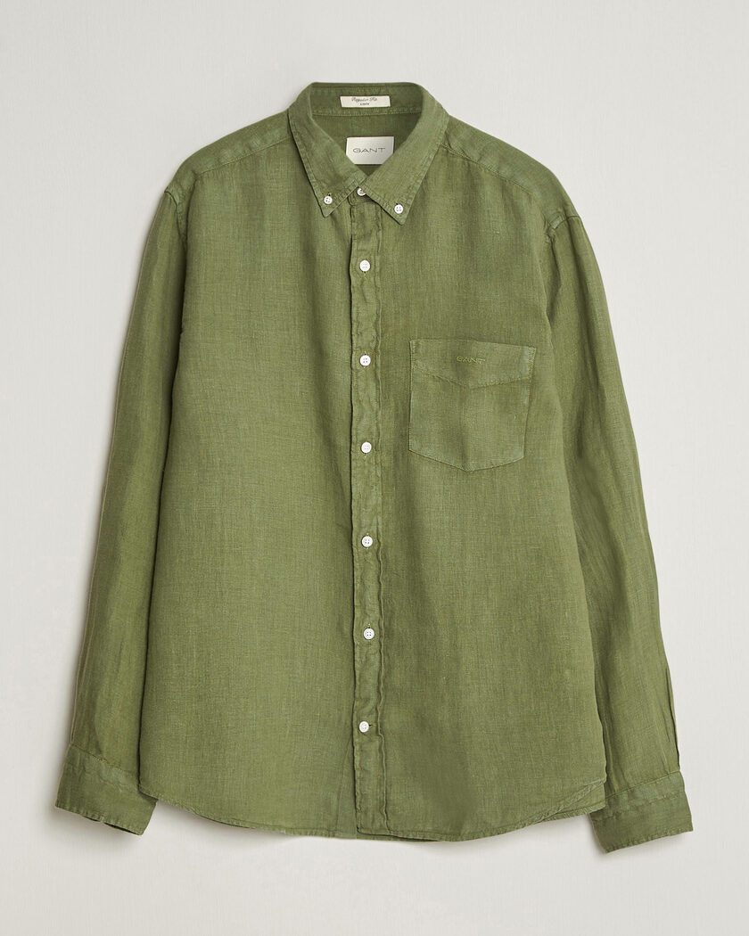 Gant Regular Fit Garment Dyed Linen Shirt Dry Herb Green – Grøn