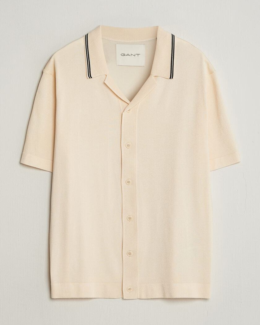 Gant Knitted Resort Collar Shirt Creamed White – Hvid