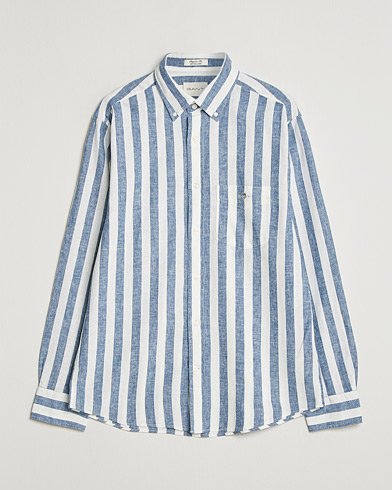 GANT Regular Fit Linen/Cotton Striped Shirt Vintage Blue – Blå