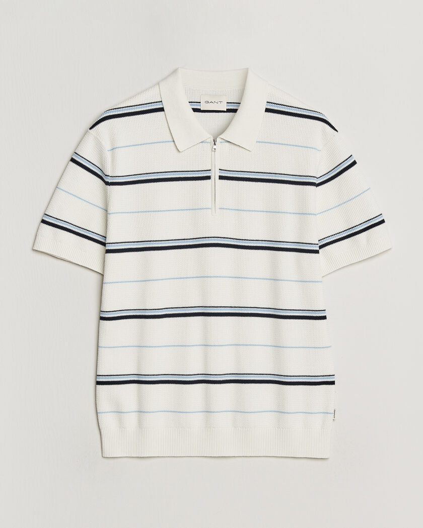 Gant Striped Knitted Polo Eggshell – Hvid