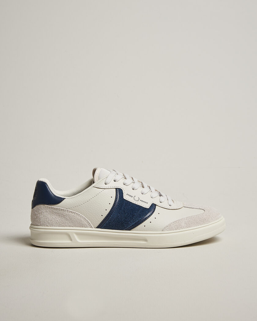 Fred Perry B4 Leather/Suede Sneaker Porcelain/Navy – Hvid